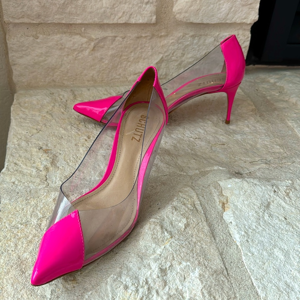Pink vinyl and leather Shutz heels, beautiful, worn once. Size 8